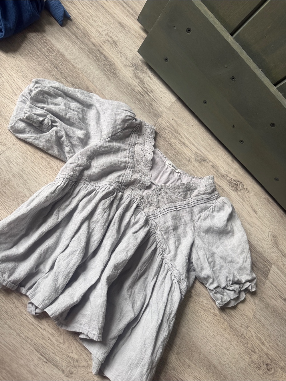 Light Gray Lace-Trim Peasant Blouse